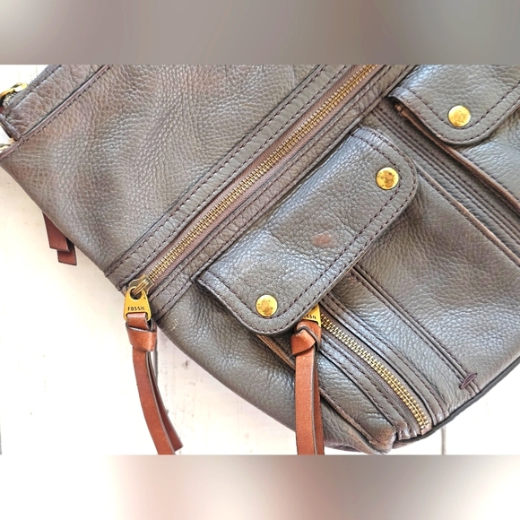 Fossil Morgan Large Crossbody Purse Gray Taupe Leather Bag w/ Storage Pockets - Picture 7 of 13